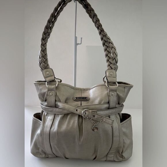 Rosetti Purse Shoulder Bag Braided Straps Silver Pebbled Faux Leather Pretty - Picture 1 of 9